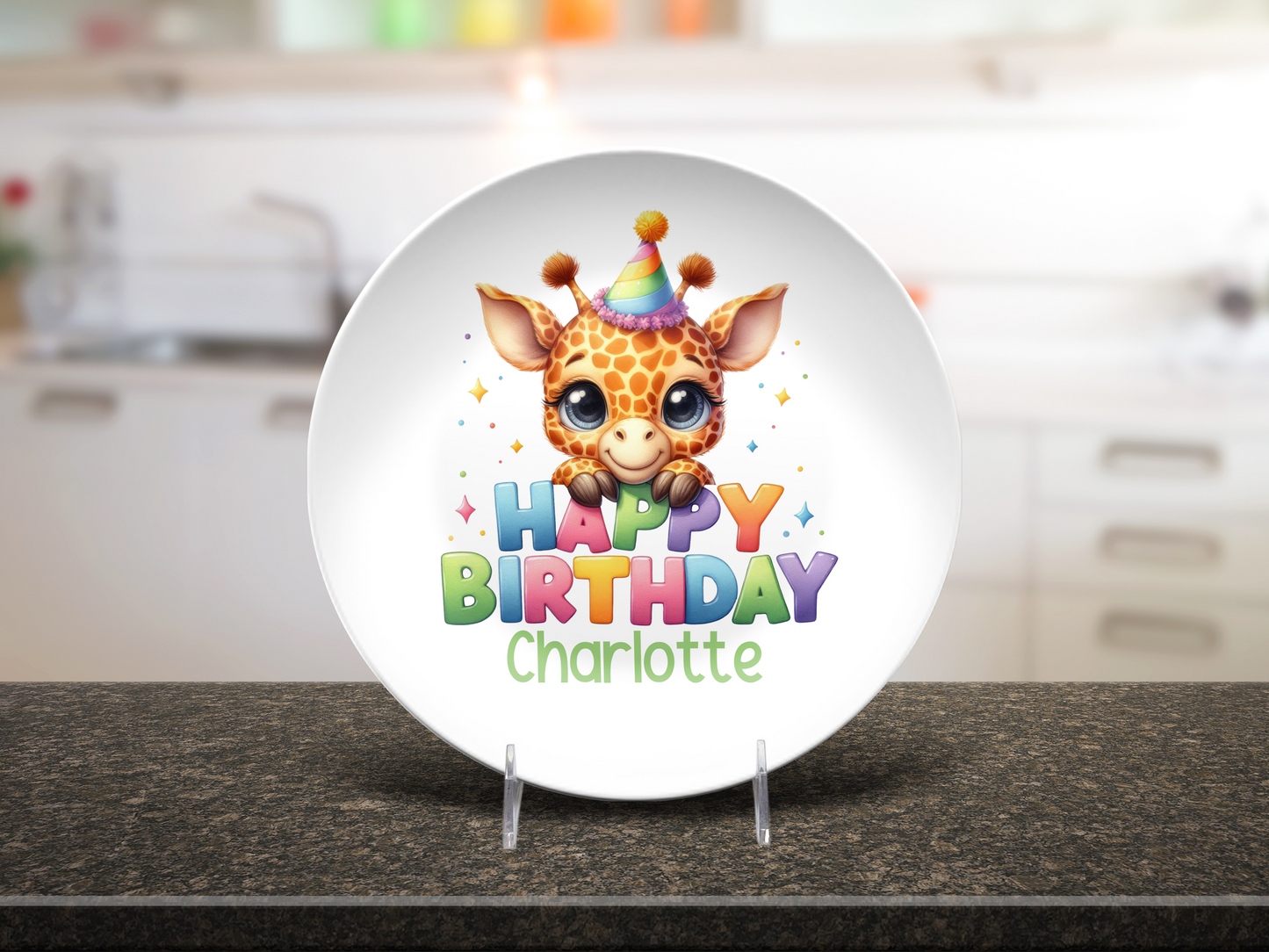 Personalized Happy Birthday Giraffe Plate