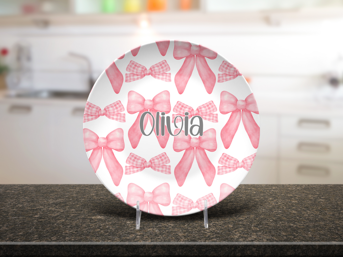 Personalized Pink Bows Plate