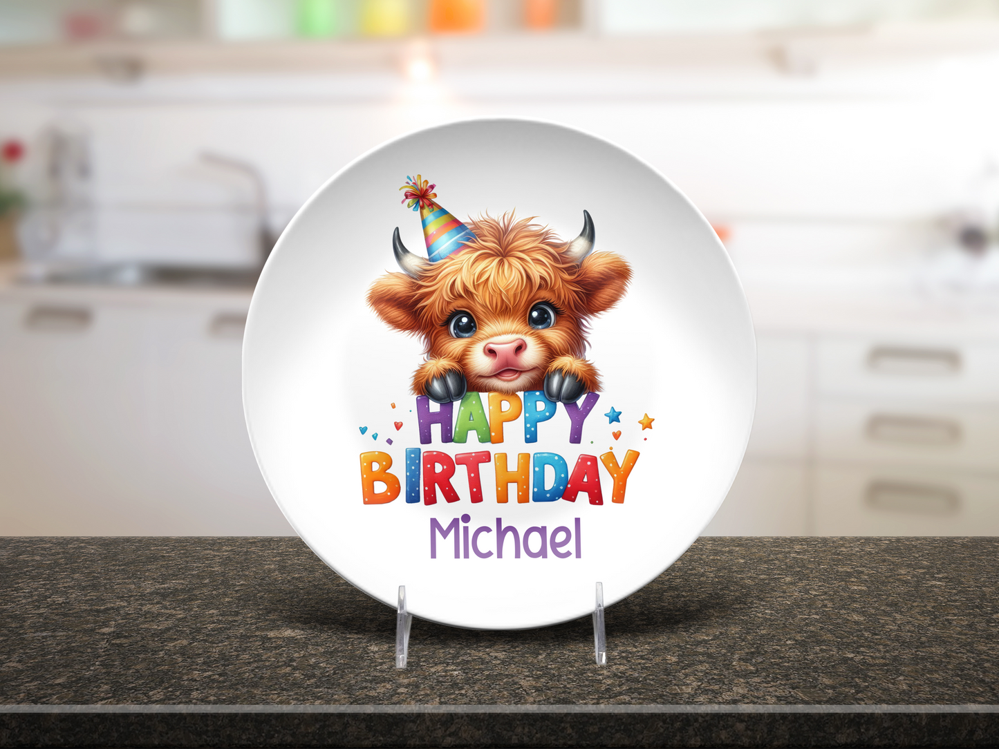 Personalized Highland Cow Happy Birthday Plate