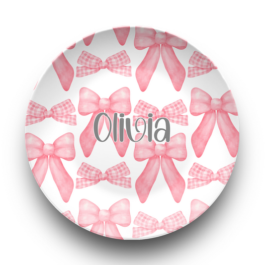 Personalized Pink Bows Plate