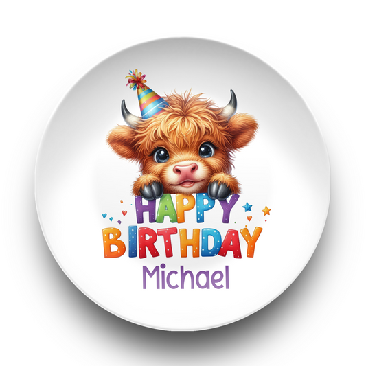 Personalized Highland Cow Happy Birthday Plate