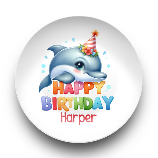 Personalized Happy Birthday Dolphin Plate